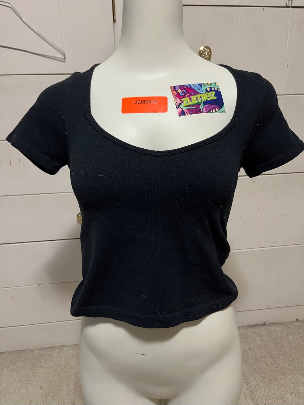 Aeropostale Black Ribbed Scoop Neck Crop Top